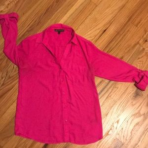 Bright pink button up with 3/4 sleeves